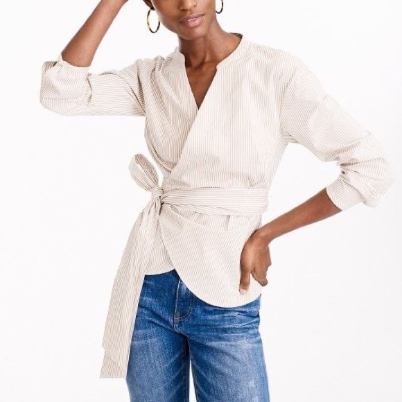 J. Crew Tops - J Crew Stretch Cotton Stripe Wrap Top